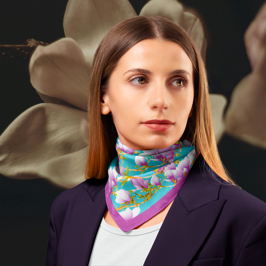 Blossom Magnolia Light Blue Organic Silk Scarf