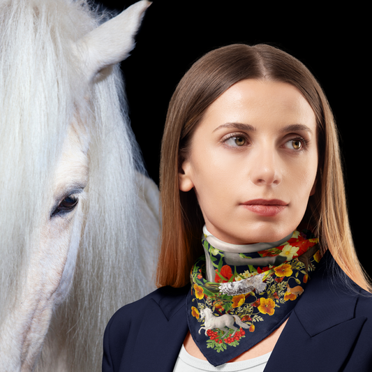 The Exquisite White Horse Organic Silk Scarf