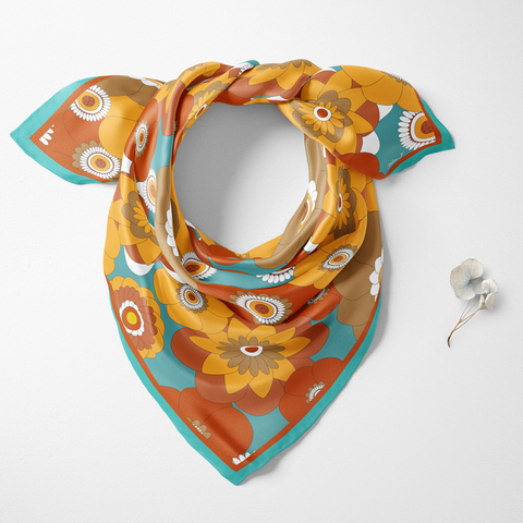 Retro Floral Organic Silk Twill Scarf