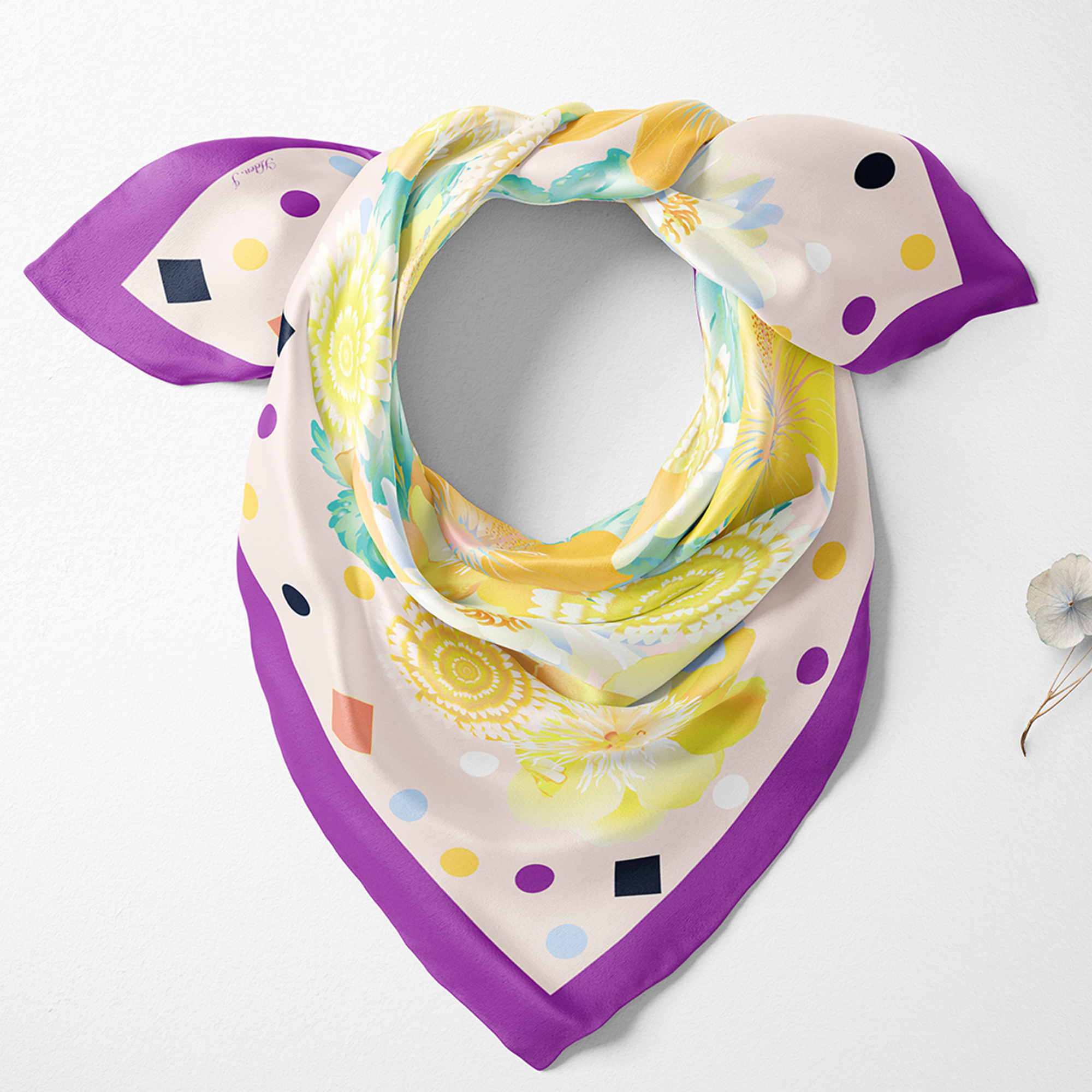 Oriental Floral Organic Silk Twill Scarf | Silktopia