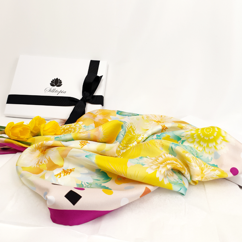 Oriental Floral Organic Silk Twill Scarf