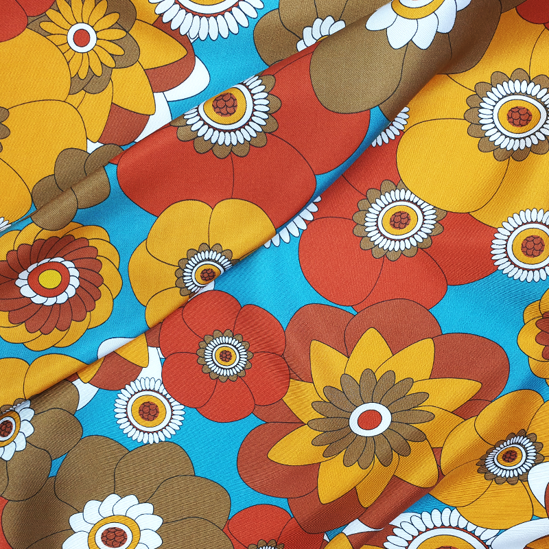 RETRO FLORAL, SILK TWILL SHOWN CLOSE UP